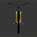 Yellow Mountain Bicycle with Black Tires Sturdy Frame and Glossy Reflection