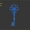 Vintage Copper Key With Intricate Floral Design On Gradient Gray Background And Reflective Surface