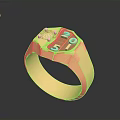 Elegant Gold Geometric Ring Design With Numbers And Blue Gemstone 3d model