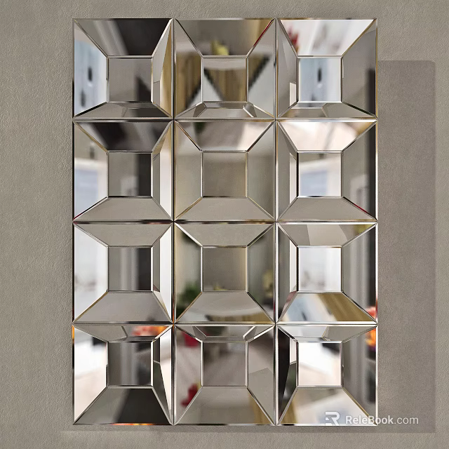 Geometric Paneled Decorative Wall Mirror With Modern Design And Reflective Surfaces 3d model 