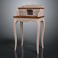 Classic Dressing Table with Carved Details Curved Legs Light Frame and Dark Wood Drawers