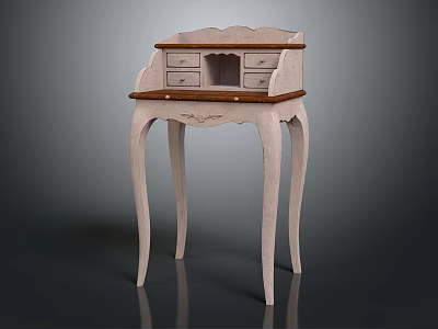 Classic Dressing Table with Carved Details Curved Legs Light Frame and Dark Wood Drawers 3d model