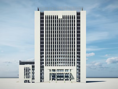 Modern Office Building With Tall Structure Large Windows Clean Design And Attached Annex 3d model