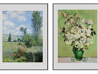 Modern Oil Painting Advanced Green Scene Vase Oil Painting Hanging Painting Combination 3d model