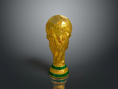 Golden World Cup Trophy With Green Striped Base And Polished Metal Surface 3d model