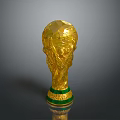Golden World Cup Trophy With Green Striped Base And Polished Metal Surface