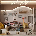 Bright Kids Room Interior Design With Bunk Bed Yellow Chair Toys And Decorative Wall Art