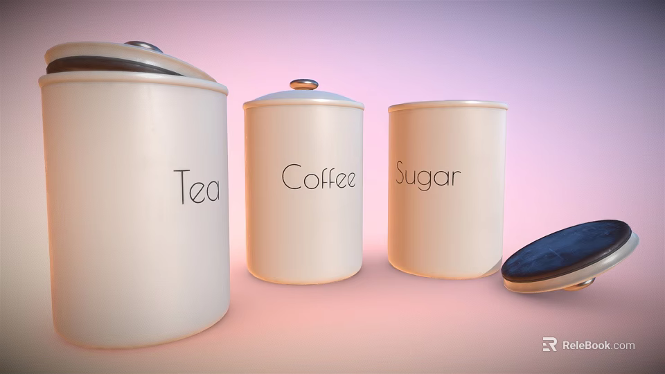 White Ceramic Canisters For Tea Coffee Sugar Storage With Lids In Kitchen 3d model 