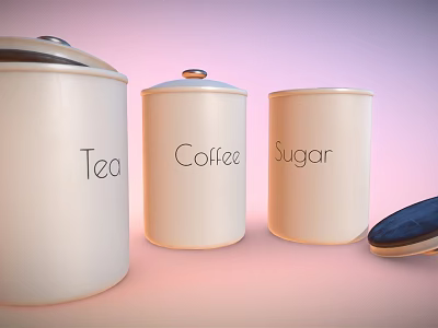 White Ceramic Canisters For Tea Coffee Sugar Storage With Lids In Kitchen 3d model