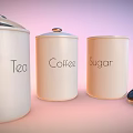 White Ceramic Canisters For Tea Coffee Sugar Storage With Lids In Kitchen 3d model