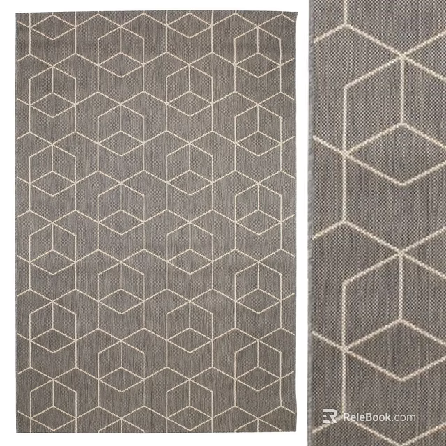 Square Rug With Geometric Hexagon Pattern In Gray And Beige Tones 3d model 
