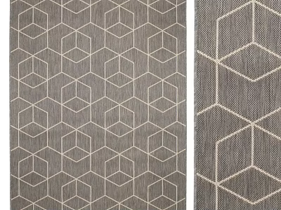 Square Rug With Geometric Hexagon Pattern In Gray And Beige Tones 3d model