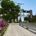 Well-Designed Road Infrastructure with Street Lamps Directional Signage Pedestrian Walkway and Lush Greenery