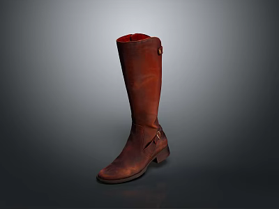 Brown Tall Leather Boots With Red Interior And Classic Buckle Detail 3d model