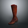 Brown Tall Leather Boots With Red Interior And Classic Buckle Detail