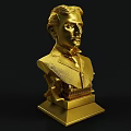 Golden Detailed Bust Sculpture Carving of Figure with Elegant Base