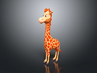 Cute 3D Cartoon Giraffe Character Animated Creature With Orange Spots And Red Mane 3d model