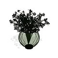 Decorative Transparent Glass Vase With Small White Flowers And Black Stems
