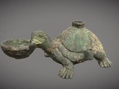 Vintage Bronze Turtle Shaped Decorative Ornament Combination With Intricate Patterns And Bowl Structure 3d model