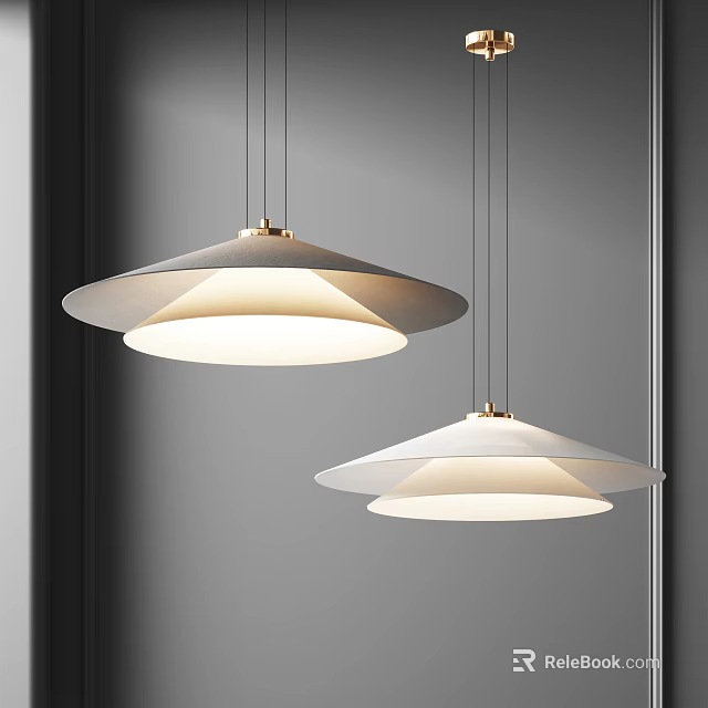 Pair Of Modern Layered Pendant Lights With Minimalist Design And Soft Glow 3d model 
