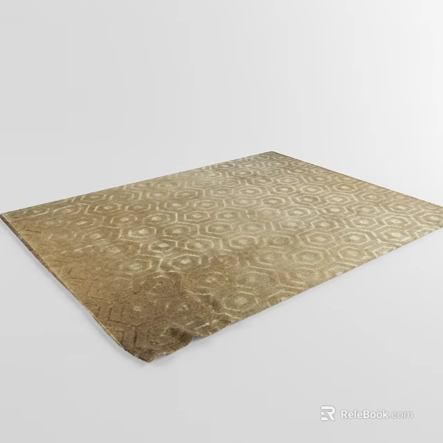 Golden Beige Square Carpet With Hexagonal Geometric Pattern For Living Room 3d model