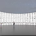 Starry Sky Ceiling And Circular Character Wall In Interactive Experience Space With People Inside 3d model