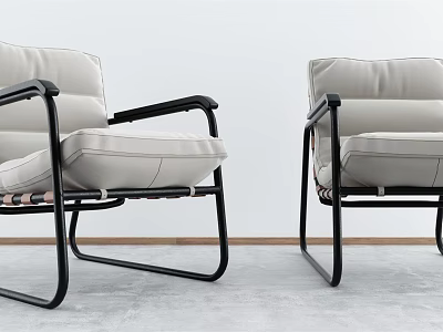Modern White Single Sofa With Black Metal Frame And Comfortable Cushions 3d model