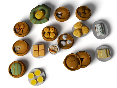 Colorful Ceramic Tableware Set With Various Bowls Plates And Lids For Home Dining 3d model