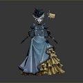 Elegant Decorative Household Figurine In Blue Yellow Dress With Floral Hat And Bird Accessory