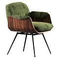 Modern Dining Chairs With Green Upholstery Wooden Armrests And Black Metal Legs
