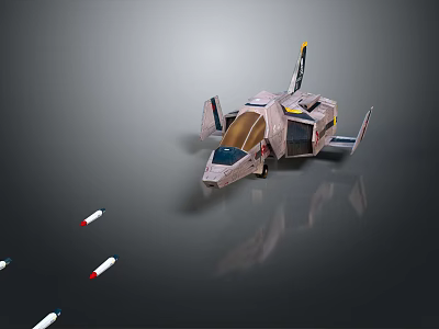 Futuristic Fighter Jet With Open Cockpit Launching Missiles On Gray Background 3d model