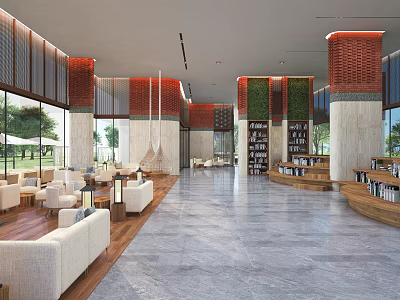 Modern Luxury Hotel Leisure Lounge Area With Comfortable Sofas Sleek Marble Floors And Large Windows 3d model