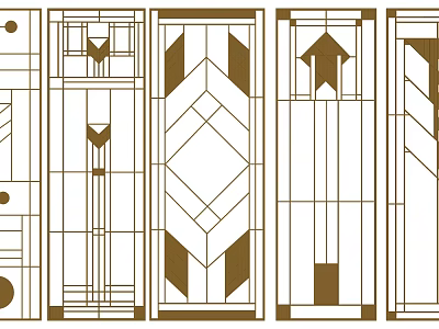 Geometric Room Dividers With Brown Accents And Linear Pattern Designs 3d model