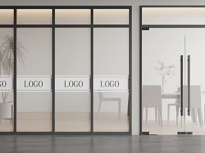 Modern Glass Double Doors With Black Frame In Bright Interior Dining Space 3d model