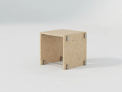 Simple Square Wooden Stool With Particleboard Surface And Metal Joints 3d model