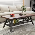 Modern Wooden Coffee Table With Metal Frame In Living Room With Sofa And Decorative Plants