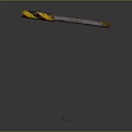 Rusty Metal Rod With Yellow And Black Stripes and Weathered Surface on Gray Background