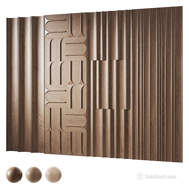 Elegant Modern Wooden Background Wall With Geometric Patterns And Vertical Stripes 3d model 