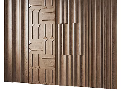 Elegant Modern Wooden Background Wall With Geometric Patterns And Vertical Stripes 3d model
