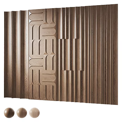 Elegant Modern Wooden Background Wall With Geometric Patterns And Vertical Stripes 3d model