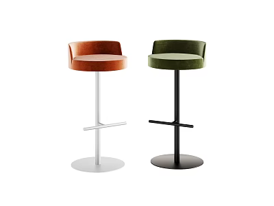 Modern Orange And Green Velvet Bar Stools With Metal Cross Leg Base Design 3d model