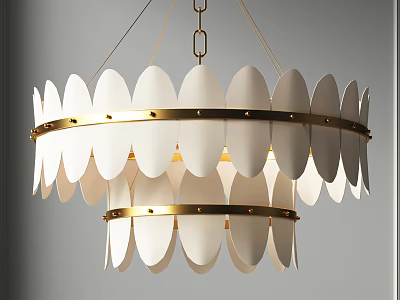 Elegant Modern Chandelier With White Oval Shaped Elements And Gold Metal Rings 3d model