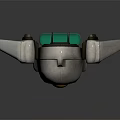 Futuristic Mechanical Device With Round Yellow Light Gray Body Wing Like Appendages And Green Accent