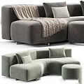 Beige And Light Green Modular Sofa Design With Pillows Ottoman And Blanket