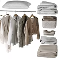 Stylish Clothes With Dresses Tops Coats Bags Hats And Suitcases In Neutral Tones On Hangers