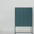 Modern Teal Decorative Cabinet With Vertical And Horizontal Grid Pattern And Legs 3d model