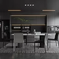 Modern Restaurant Interior Design Featuring Open Concept Black Cabinets Marble Dining Table And Chairs 3d model