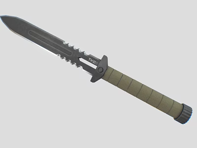 Tactical Military Style Weapon Knife With Black Serrated Blade Green Textured Grip And Durable Construction 3d model