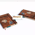Vintage Leather Notebooks With Brown Cover And Emblems And Colored Bookmark Ribbons
