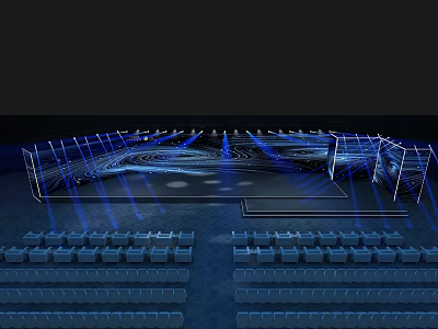 Modern Stage Design With Dynamic Blue Lighting And Audience Seats 3d model